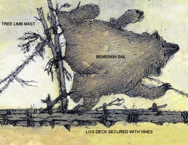 balsas con troncos y velas