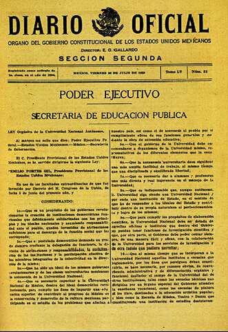 MÉXICO, promulgación de la ley orgánica de la UNAM