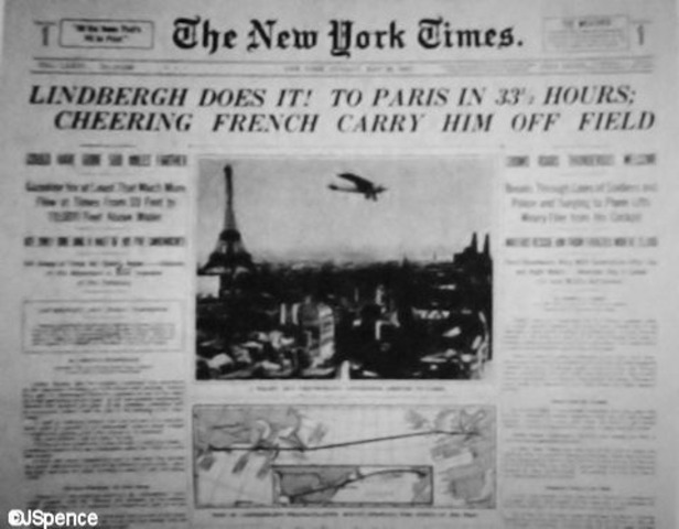 Charles Lindbergh crosses the Atlantic.