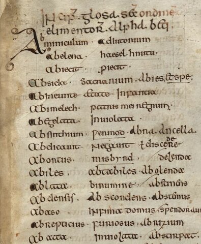 The creation of the first glossary with the words in alphabetical order