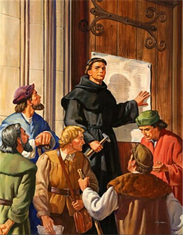 Martin Luther writing the "Ninety-Five Theses"