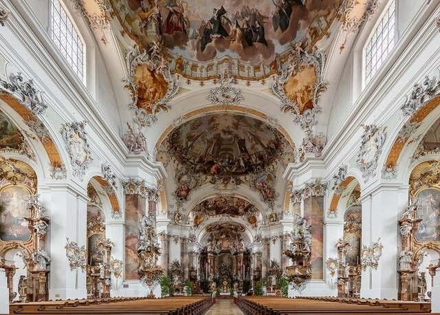 Estilo rococó-Interior de la Abadía de Ottobeuren, Baviera.