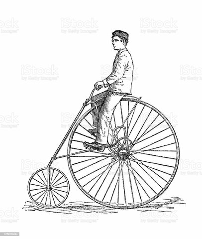 "Nueva bicicleta con una rueda delantera gigante" 1880-1910