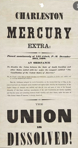 South Carolina secedes from the United States