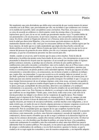 Carta VII (escrita después del tercer viaje de Platón a Sicilia)