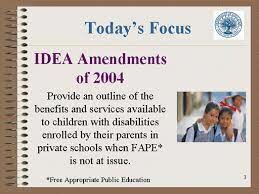Reauthorizations happen again with the act of Individuals with Disabilities Education Improvement