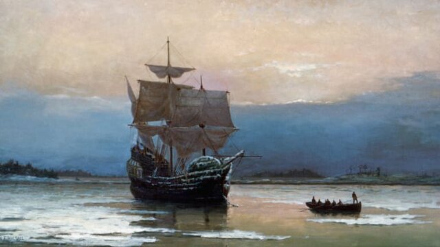 Pilgrims from England arrive at Plymouth, Massachusetts, on the Mayflower