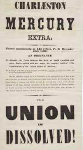 South Carolina secedes from the United States