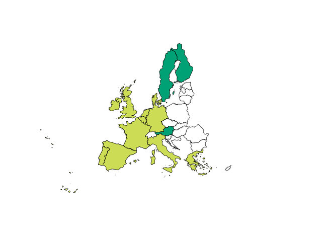 The EU gains three new members; Austria, Finland and Sweden