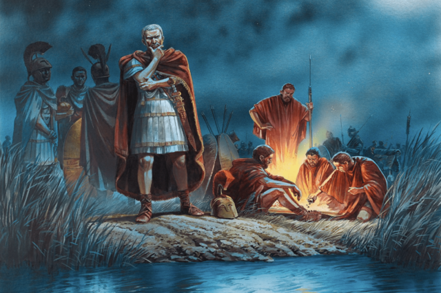 Places Cleopatra on the throne of Egypt. Return to Rome, with absolute powers.