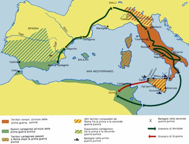 Inizio guerre puniche (264-241; 218-202; 149-146)