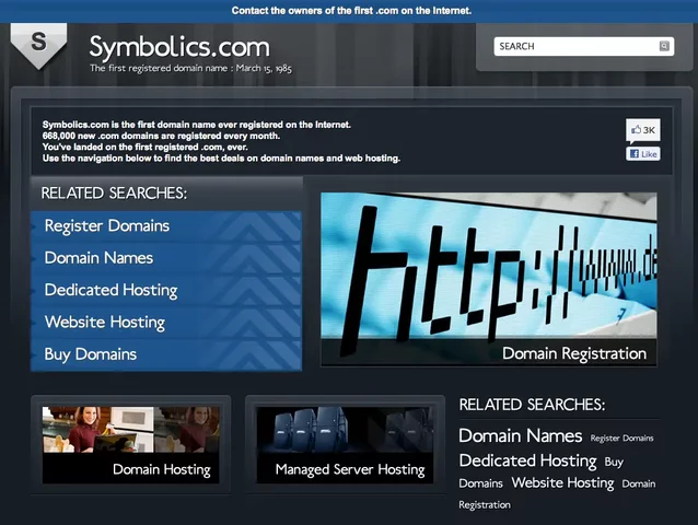 El primer nombre de dominio ".com"