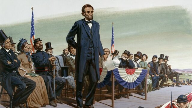 President Lincoln gives the Gettysburg Address