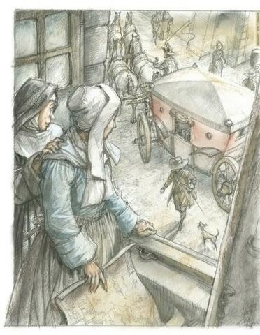 Llegada de Marguerite Bourgeoys a Ville-Marie (Montreal) con la gran contratación (una centena de nuevos colonos).