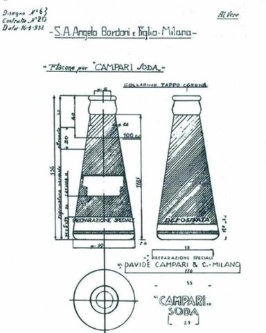 Depero disegna la bottiglietta del Campari Soda