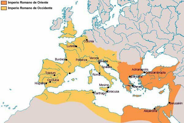 A la muerte de Teodosio I, el Imperio romano se divide permanentemente en dos