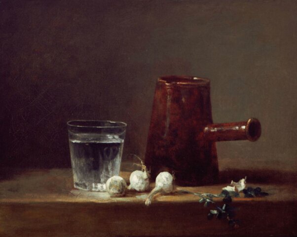 Vaso de agua con cafetera (Chardín)