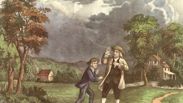 U.S History: Benjamin Franklin Flies Kite During Thunderstorm