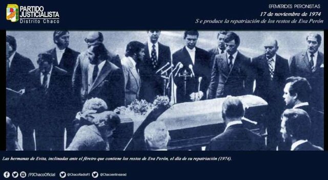 REPATRIACION DE LOS RESTOS DE EVITA