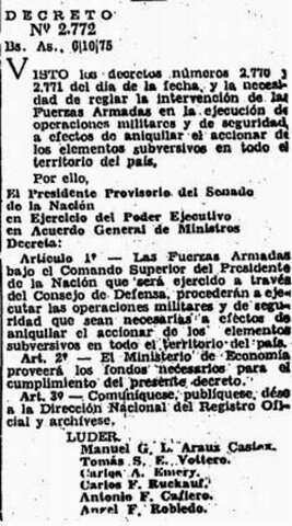 Decreto de Aniquilacion S261/1975
