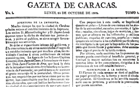 Primeras Imprentas instaladas en Caracas (Venezuela)