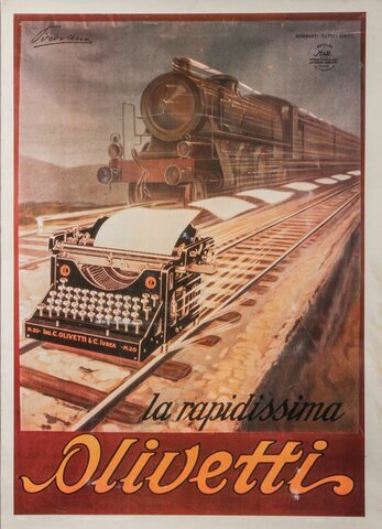 Manlio e Erminio Pirovano disegnano l’M20 che corre sui binari.