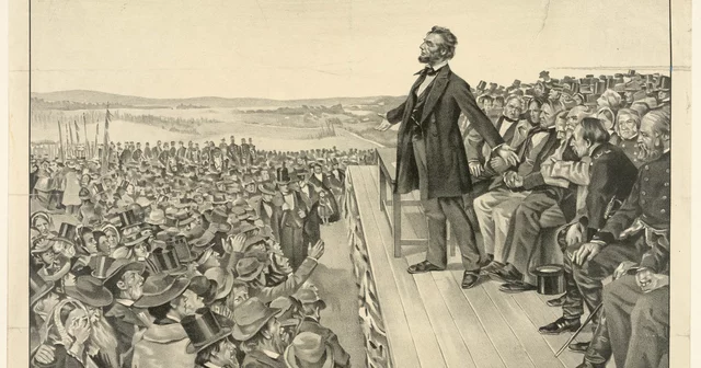 President Lincoln gives the Gettysburg Address