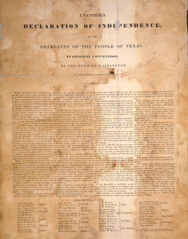 Texas declares its independence from Mexico
