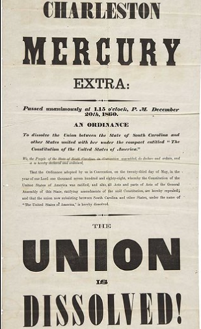 South Carolina secedes from the United States