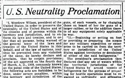 America proclaims neutrality in World War 1