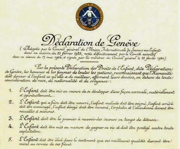 Declaración 26 , 1924 DECLARACION DE GINEBRA SOBRE LOS DERECHOS DEL NIÑO.