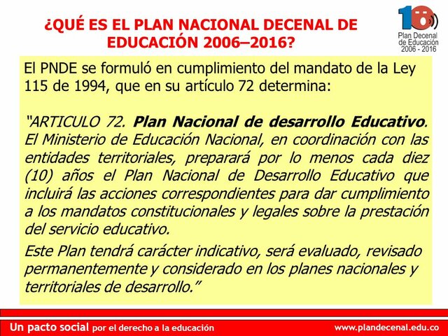 Plan Nacional Decenal de Educación 2006 – 2016
