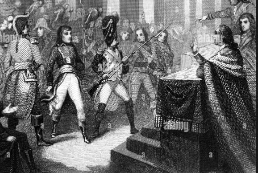 Napoleón da el golpe de Estado del 18 de brumario y acaba con el Directorio.