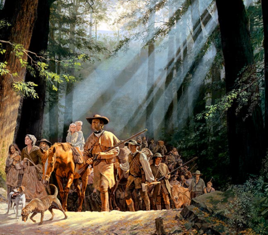 Daniel Boone leads army through Cumberland gap to explore the west