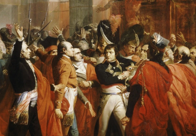 Napoleón da el golpe de Estado del 18 de brumario y acaba con el Directorio.