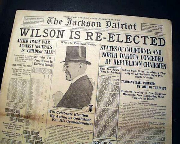 The re-election of president Woodrow Wilson