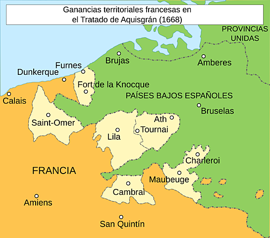 1a Guerra contra Francia. Paz de Aquisgrán. Se reconoce la independencia de Portugal.