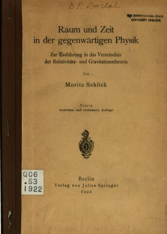 Published Raum und Zeit in der gegenwärtigen Physik (Space and Time in Contemporary Physics)