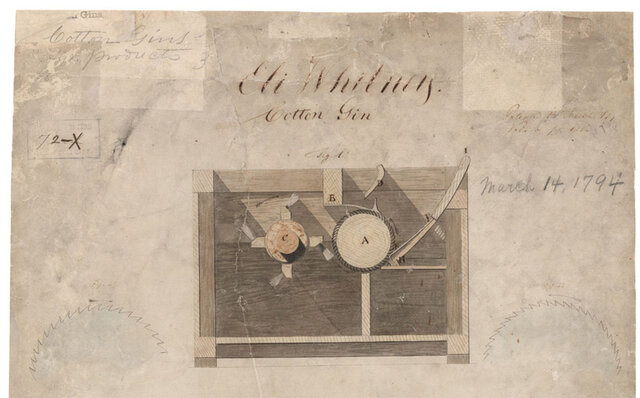 Eli whitney invents the cotton Gin.