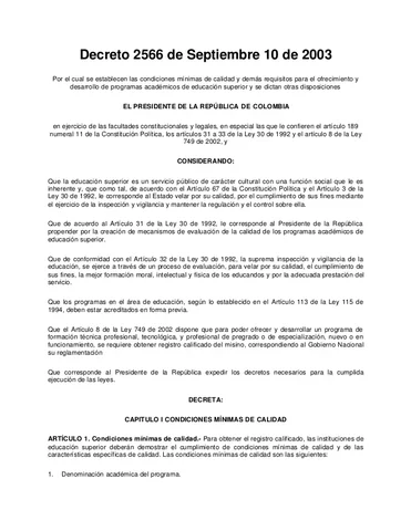 Decreto 2566 de 2003