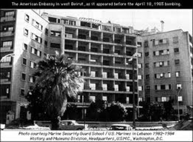 U.S. Embassy bombed in Beirut, killing 63 people.
