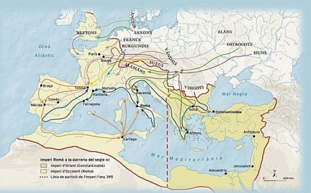 Entren a la PI sueus vàndals i alans. Els visigots entren per expulsar-los.