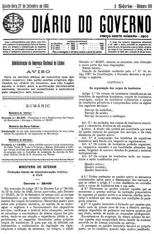Novo regulamento corpos de bombeiros