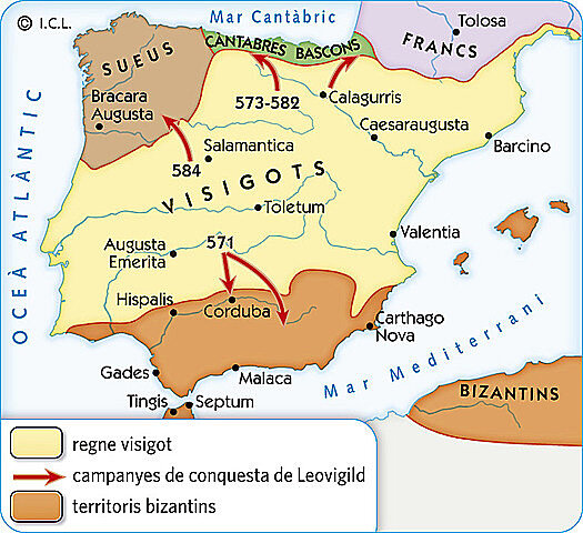 Expulsen els vàndals i alans cap al nord d’Àfrica i els sueus cap a l’actual Galícia