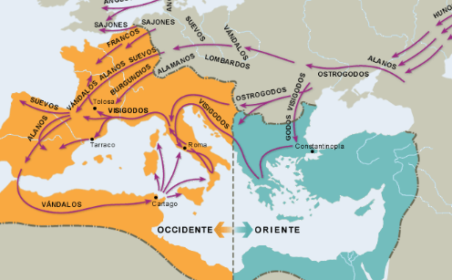 Expulsen els vàndals i alans cap al nord d’Àfrica i els sueus cap a l’actual Galícia
