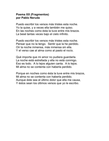 Poema XX, Pablo Neruda
