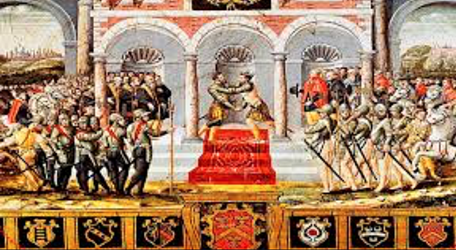 Guerra hispano-francesa, con victorias de España. Paz de Cateau-Cambrésis,