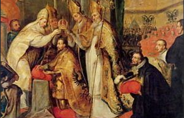 Carlos I es coronado emperador y rey de Italia en Bolonia por el Papa Clemente VII