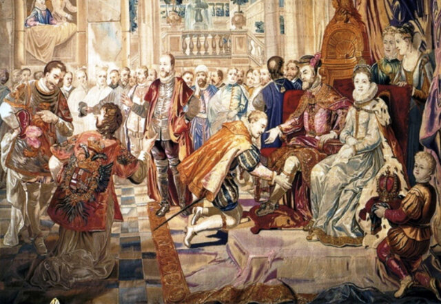 Carlos I abdica en su hijo Felipe y en su hermano Fernando.