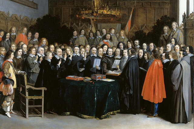 Se firma el Tratado de Westfalia, independencia de las Provincias Unidas de los Países Bajos. España conserva Flandes.